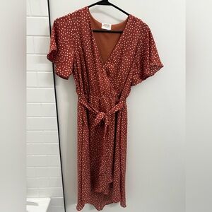 Sienna Sky Rust Polka Dot Midi Dress